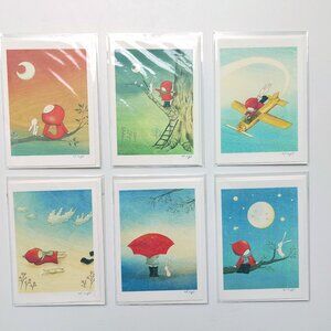Naoko Stoop Red Knit Cap Girl Cards ~ Blank Notes - Hand-signed